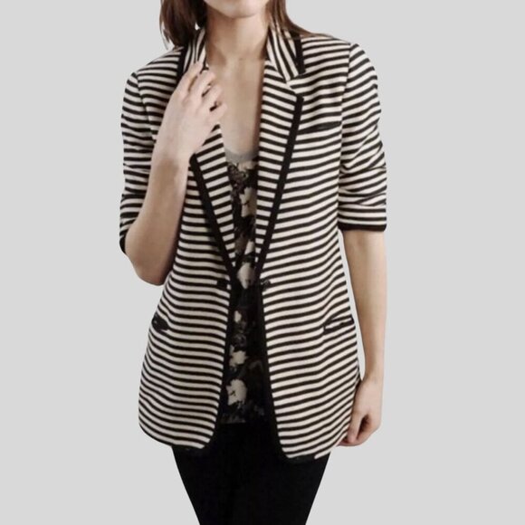 ELIZABETH & JAMES Stripe Ivory/Black Jacket Size 2 - Picture 1 of 13
